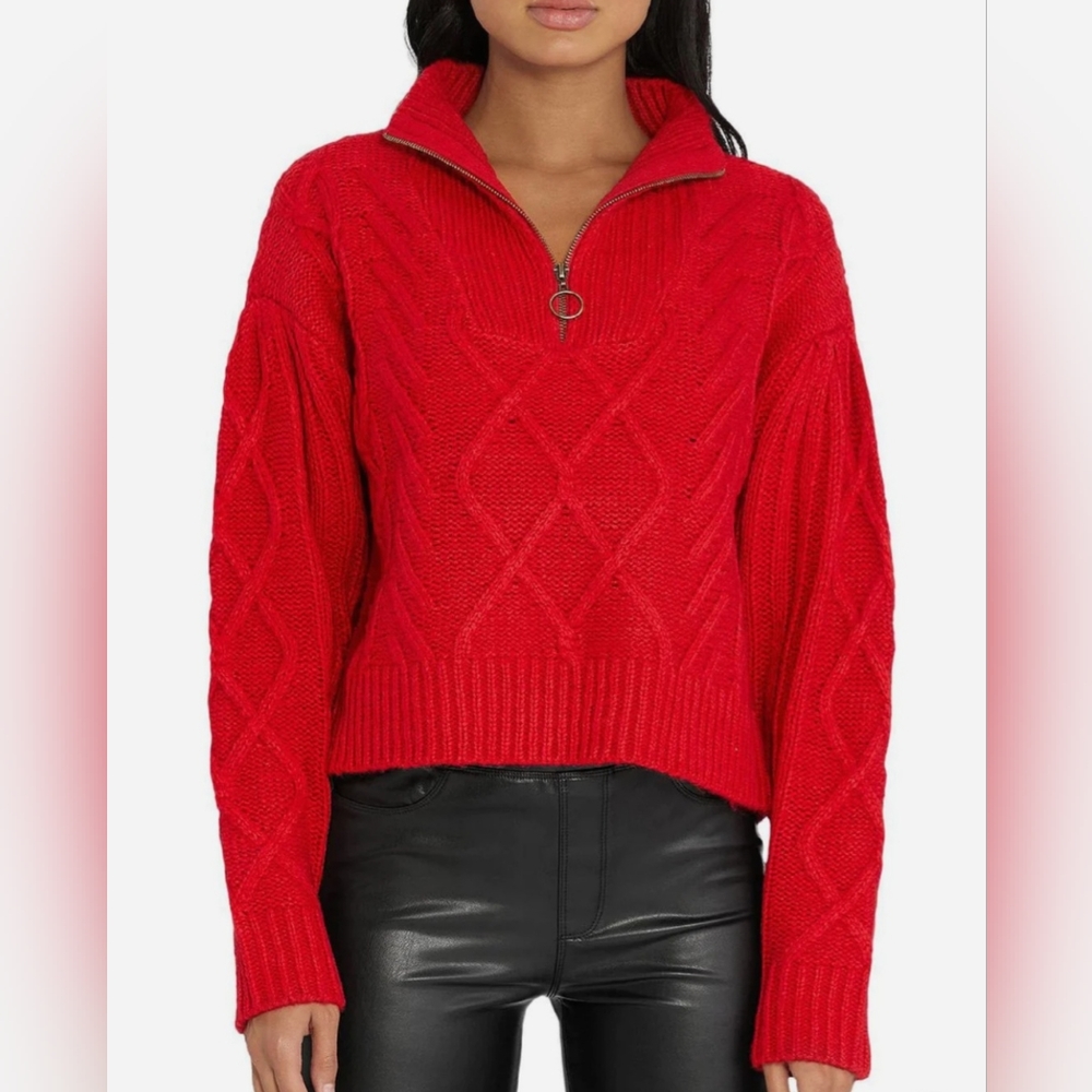 Sanctuary Womens Cable Knit Zip Up Pullover Sweater